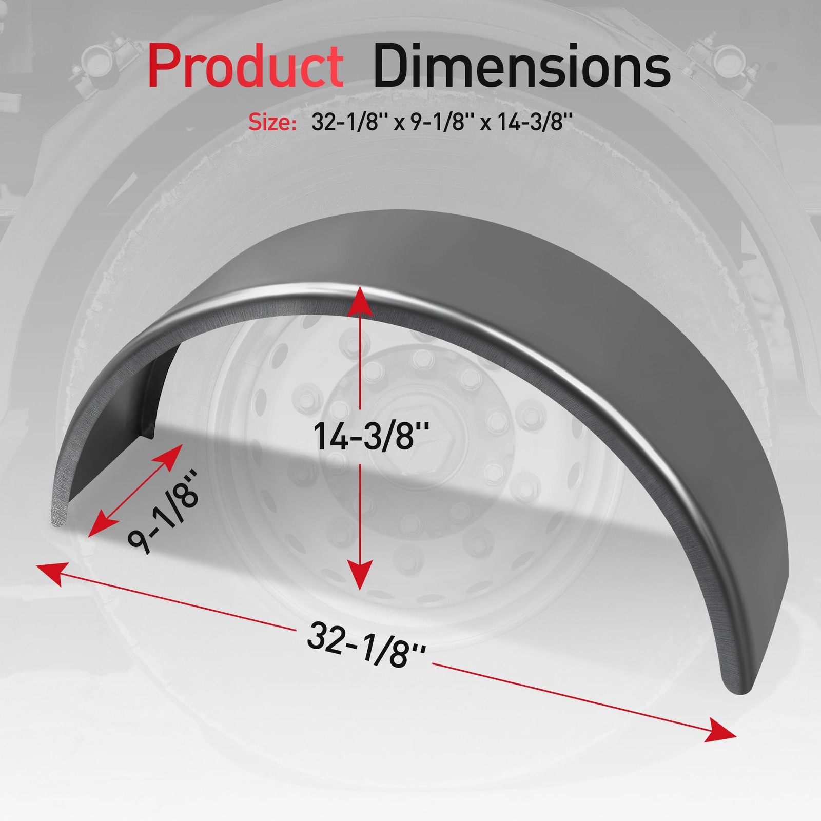 Single Axle Steel Trailer Fenders 14″-16″ Wheels, 32″x9″x15″ (2 Pack)