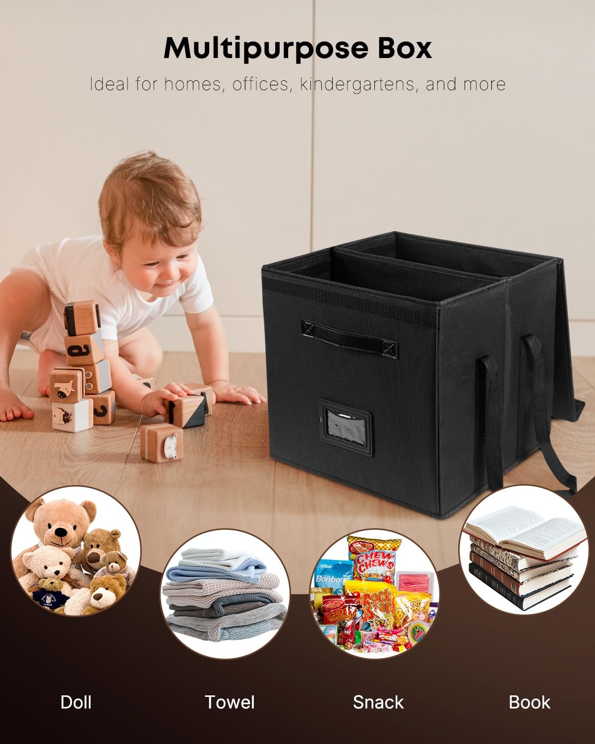 Uniclife Vinyl Record Storage Box, Collapsible LP 1 Pack, Black