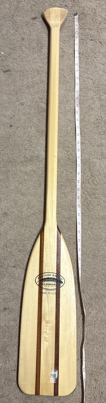 Vtg Feather Brand Canoe Paddle 46.5” Wood Caviness Woodworking Alabama USA