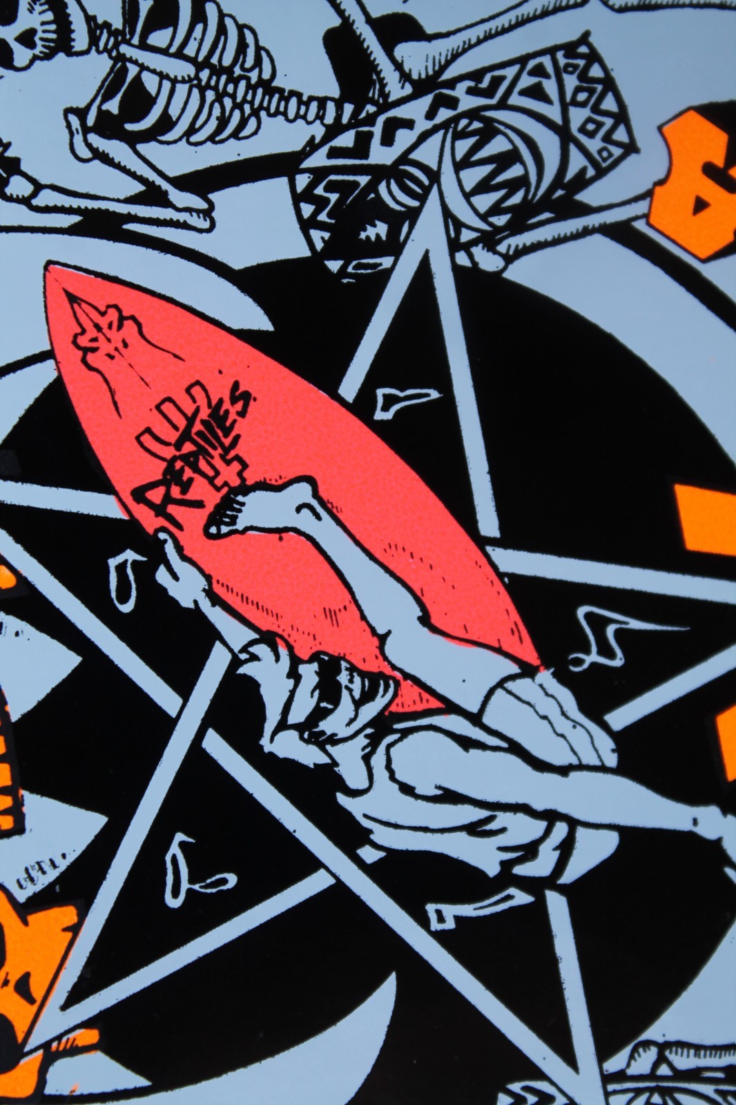 Nirvana Surfboards Neon Orange 80’s Pentagram Skulls V4A Vintage Surfing STICKER