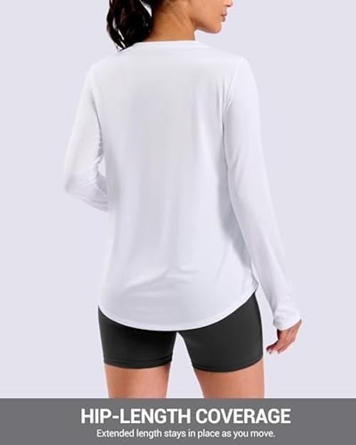 Lightweight Long Sleeve Workout Tops for Women Hip-Length Quick Large A White
