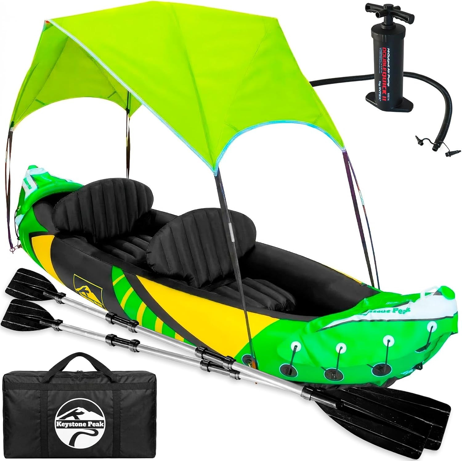 Inflatable Kayaks Tandem 2 Person Heavy-duty Detachable Sun Canopy Seats Paddles