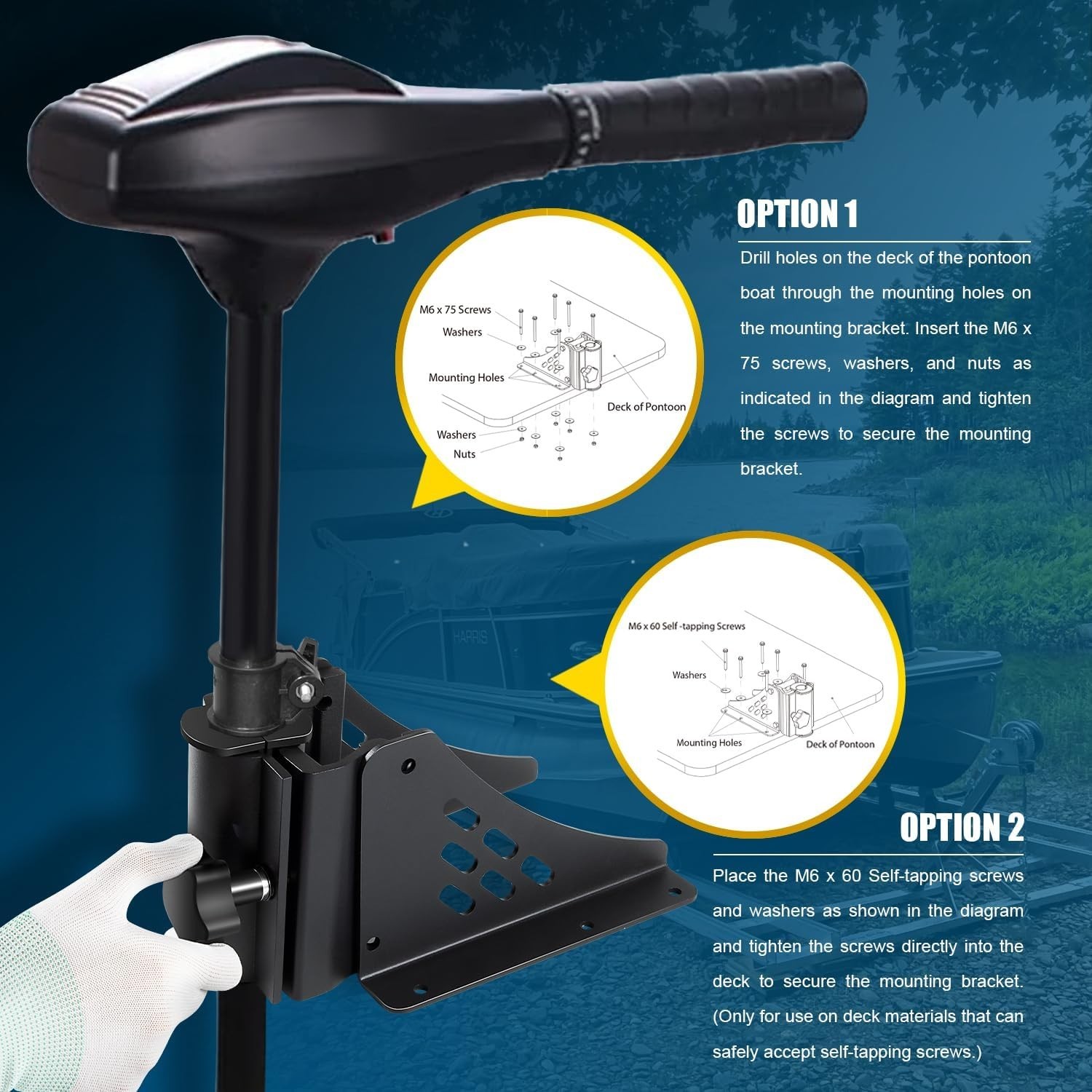 Universal Trolling Motor Deck Mount for Newport Vessels Pontoon Shaft 1.15-1.25″