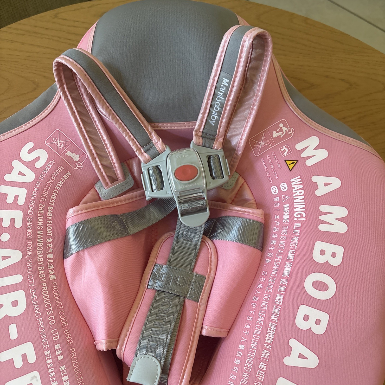 MAMBOBABY Air-Free Float Baby Swimming Ring, Pink w/ Safety Harness