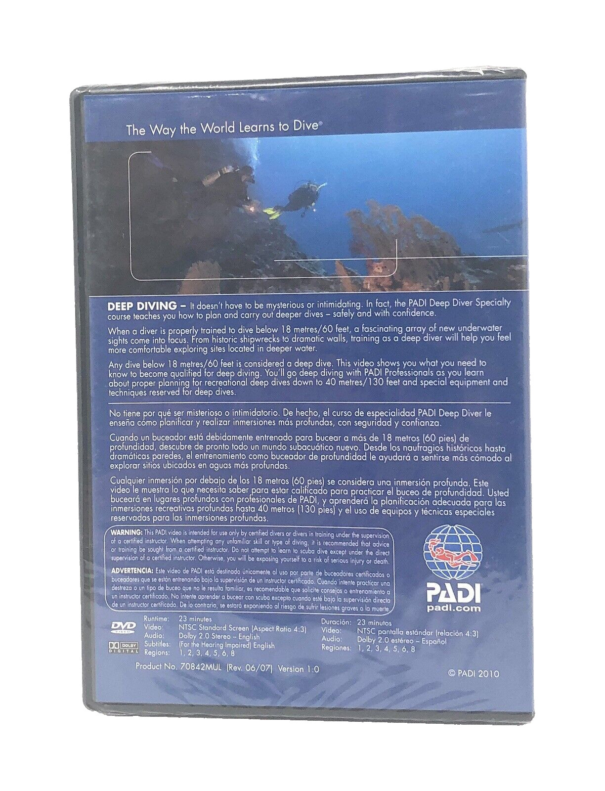 Padi Deep Diving DVD #70842MUL English and Spanish Deep diver specialty Buceo