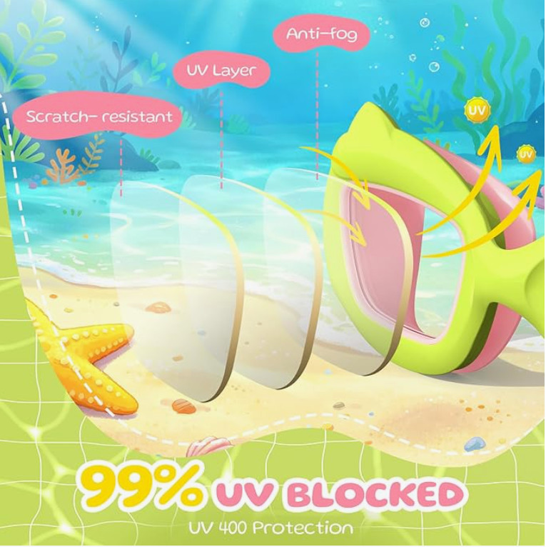 Toddler Swim Goggles 2 Pack Anti-Fog UV Protection Leakproof Kids 3-12