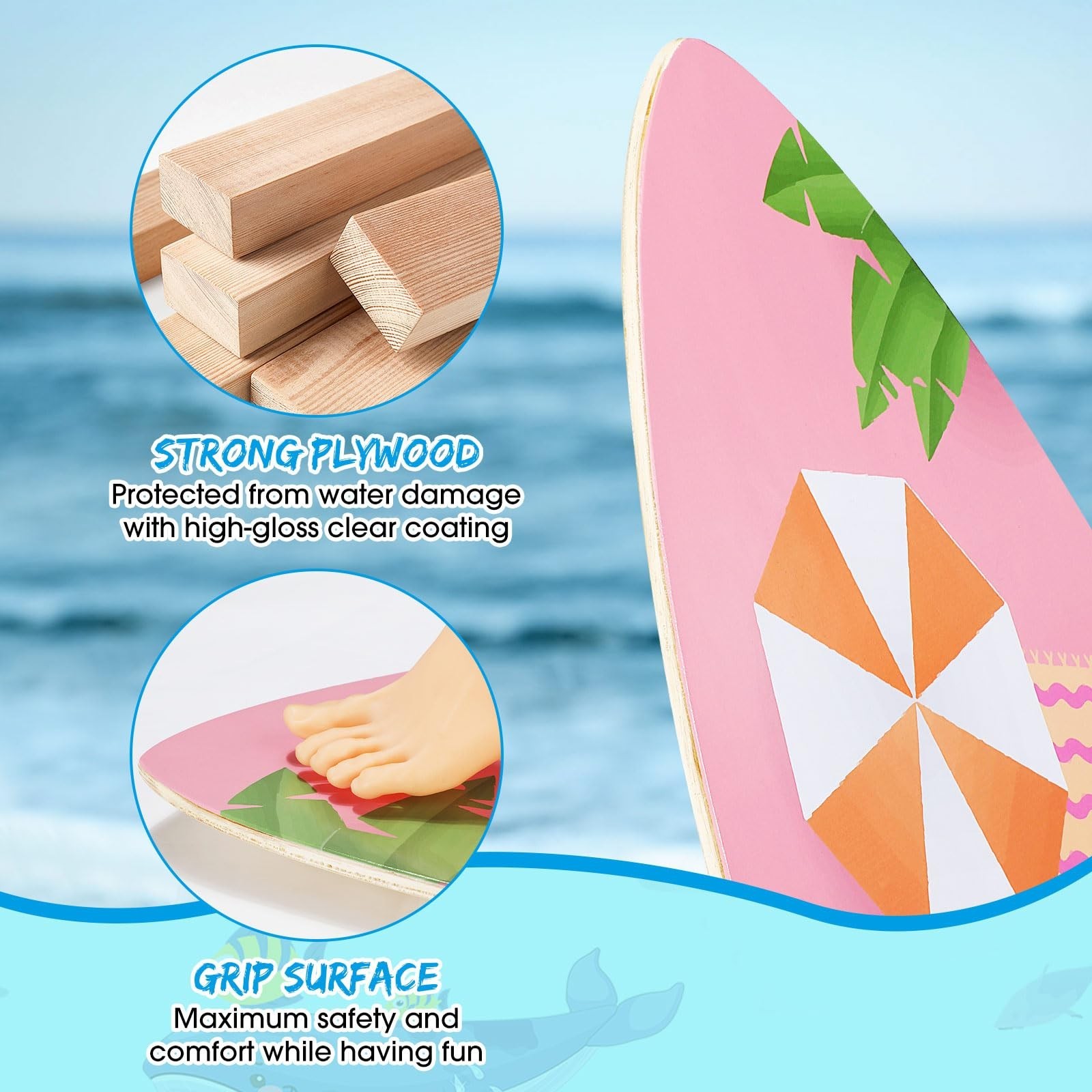 2 Pack 35 Inch Skimboard with High Gloss Coat Wooden Skim Boards Beach Skimbo…