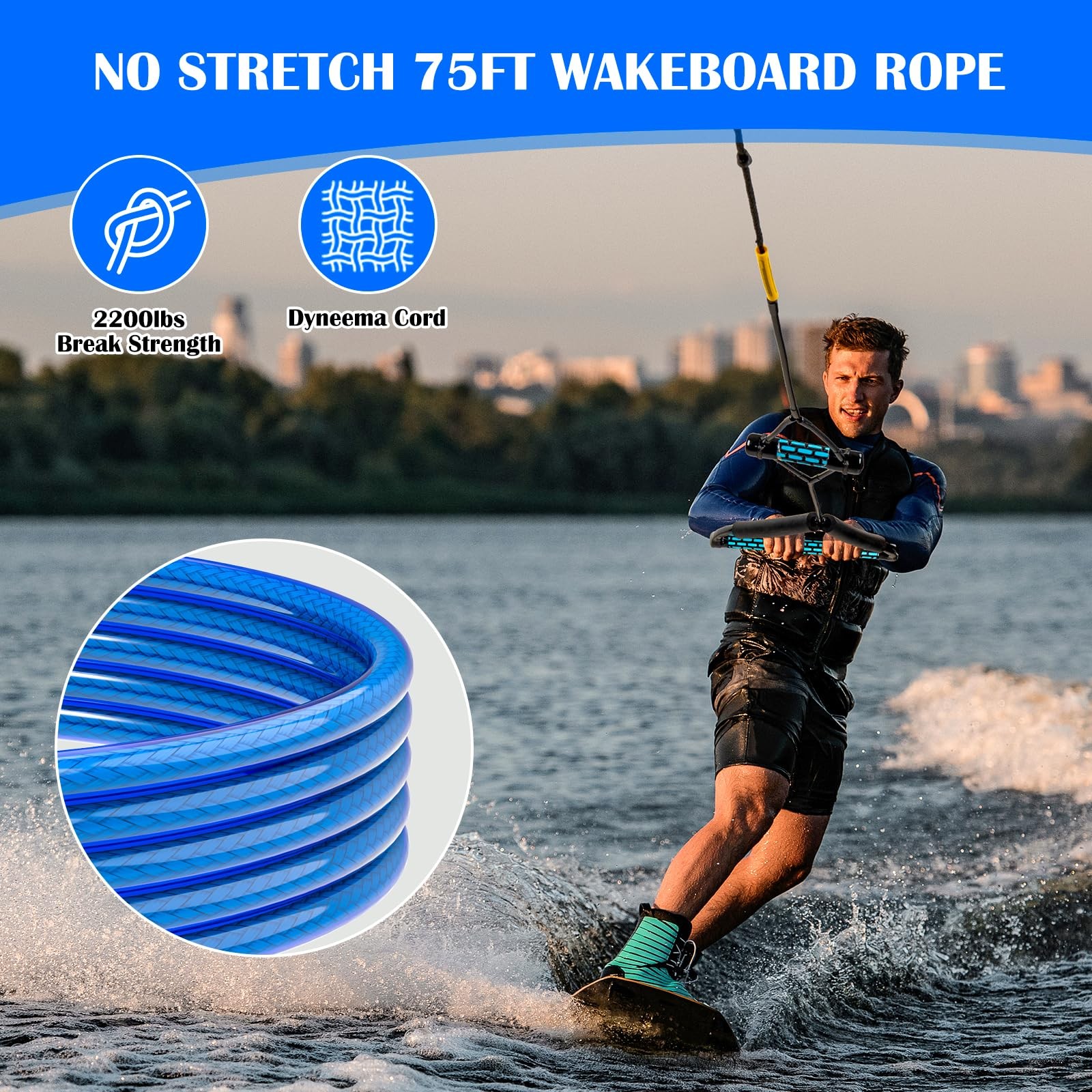SETYPARY Dyneema No Stretch Wakeboard Rope and Handle, 75FT Floating Wakeboar…