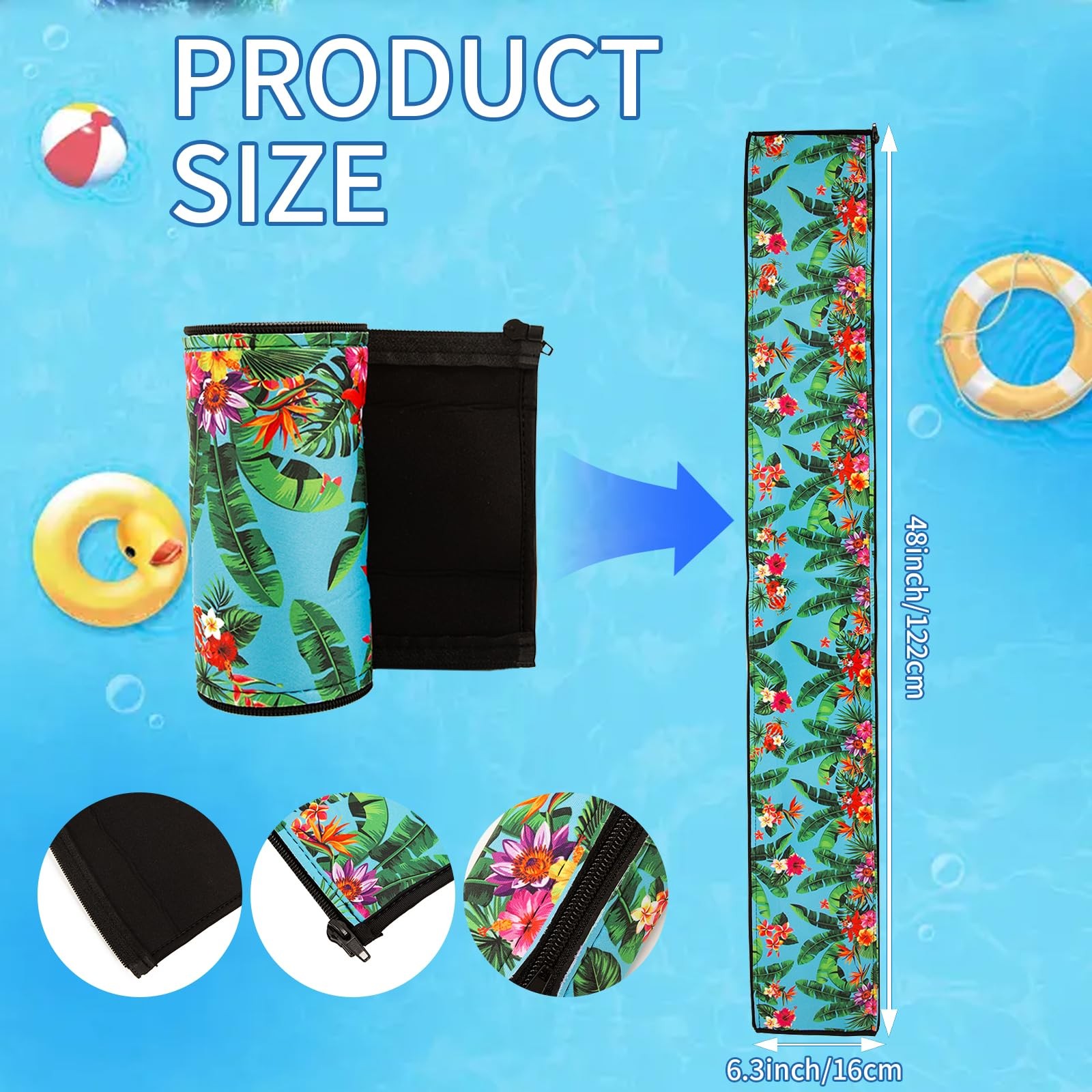 4ft Neoprene Pool Handrail Cover with Zipper | Slip Resistant Grip