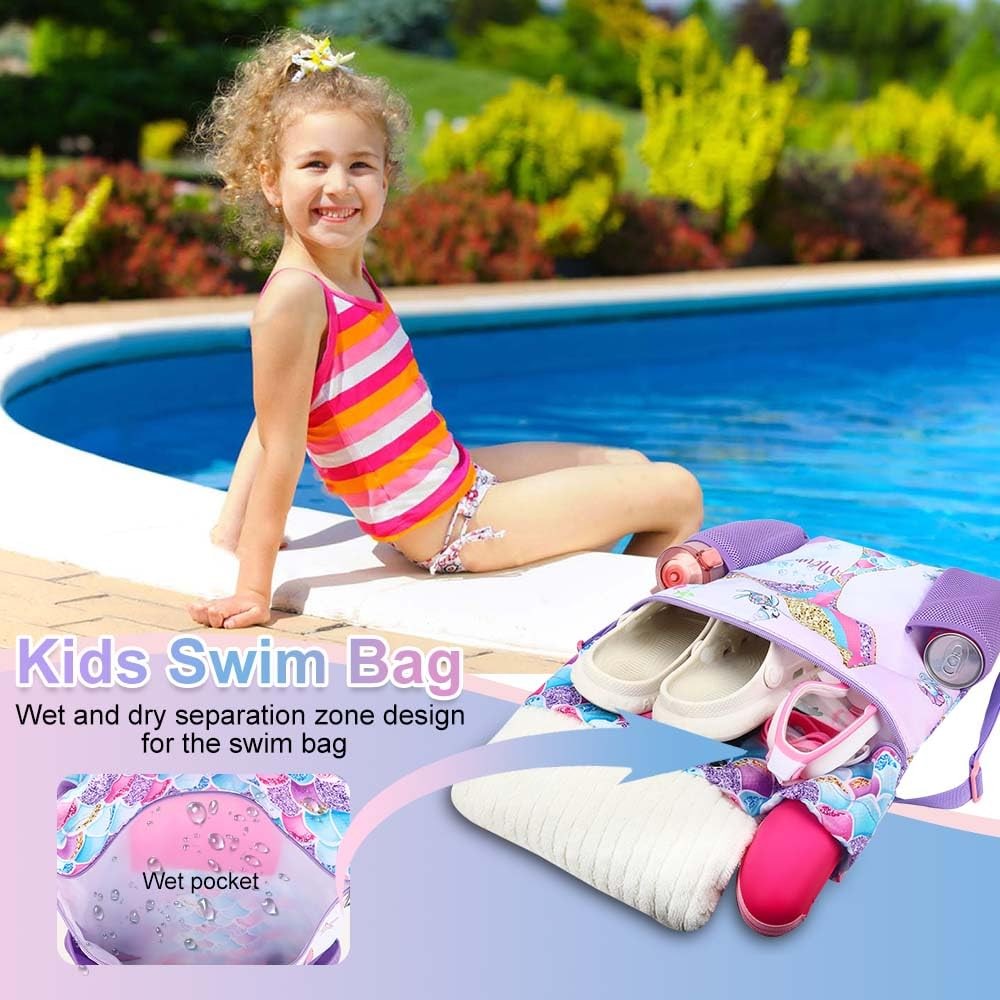RHCPFOVR Mermaid Swim Bags for Kids – Drawstring Backpack One Size,