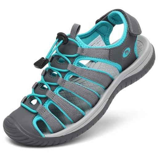 Women’s Closed-Toe Sport Hiking Sandals Lightweight Mesh Summer 7 Gray Green
