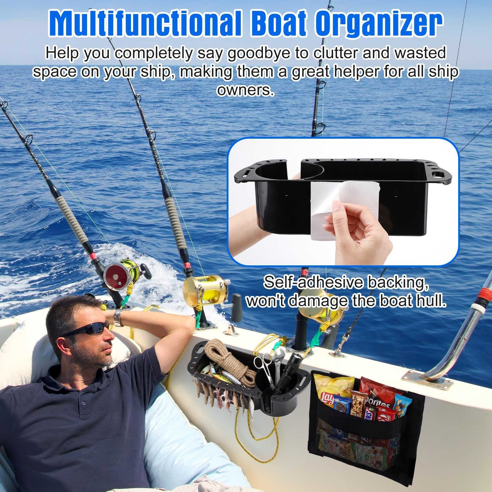 3 Piece Boat Organizer Set 2 Mesh Storage Bags 1 Boat Cup Holder Multifunctio…