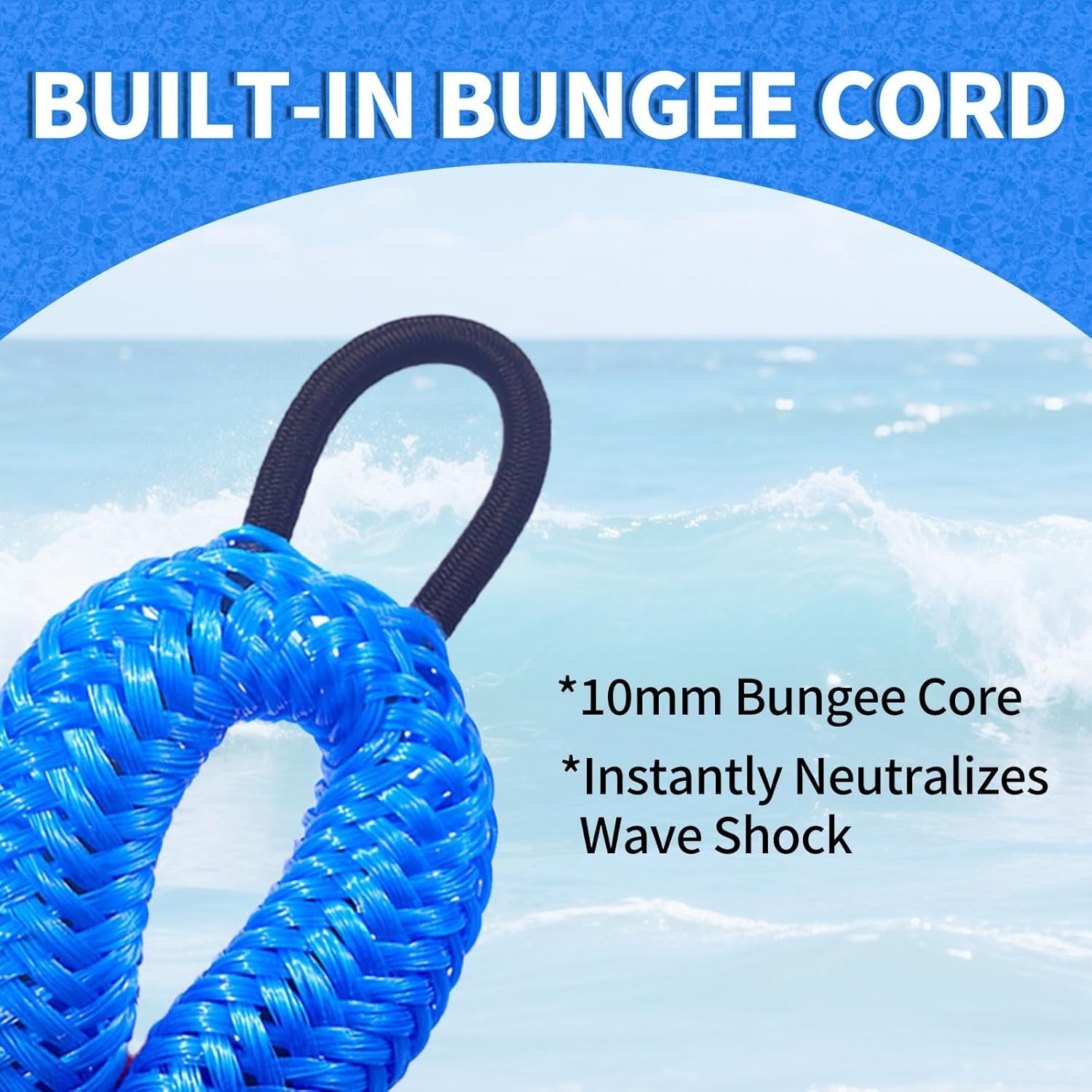4FT Bungee Dock Line for Boats – Shock-Absorbing Elastic Rope with 4ft blue