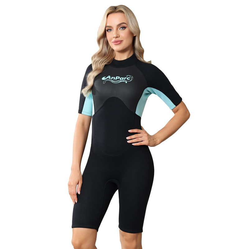 Anparc Womens 3Mm Shorty Wetsuit Back Zip Upf 50 Water Repellent For Diving