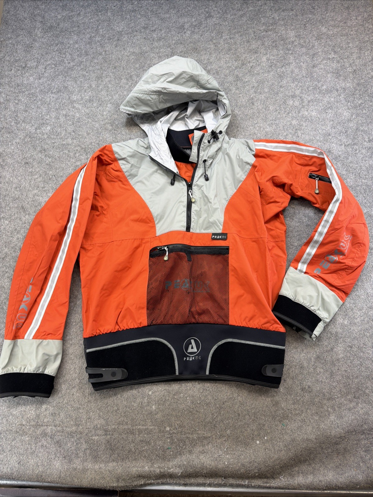 Peak X3 UK Whitewater Kayaking CagouleJacket Orange Grey Waterproof 1/2 Zip EUC