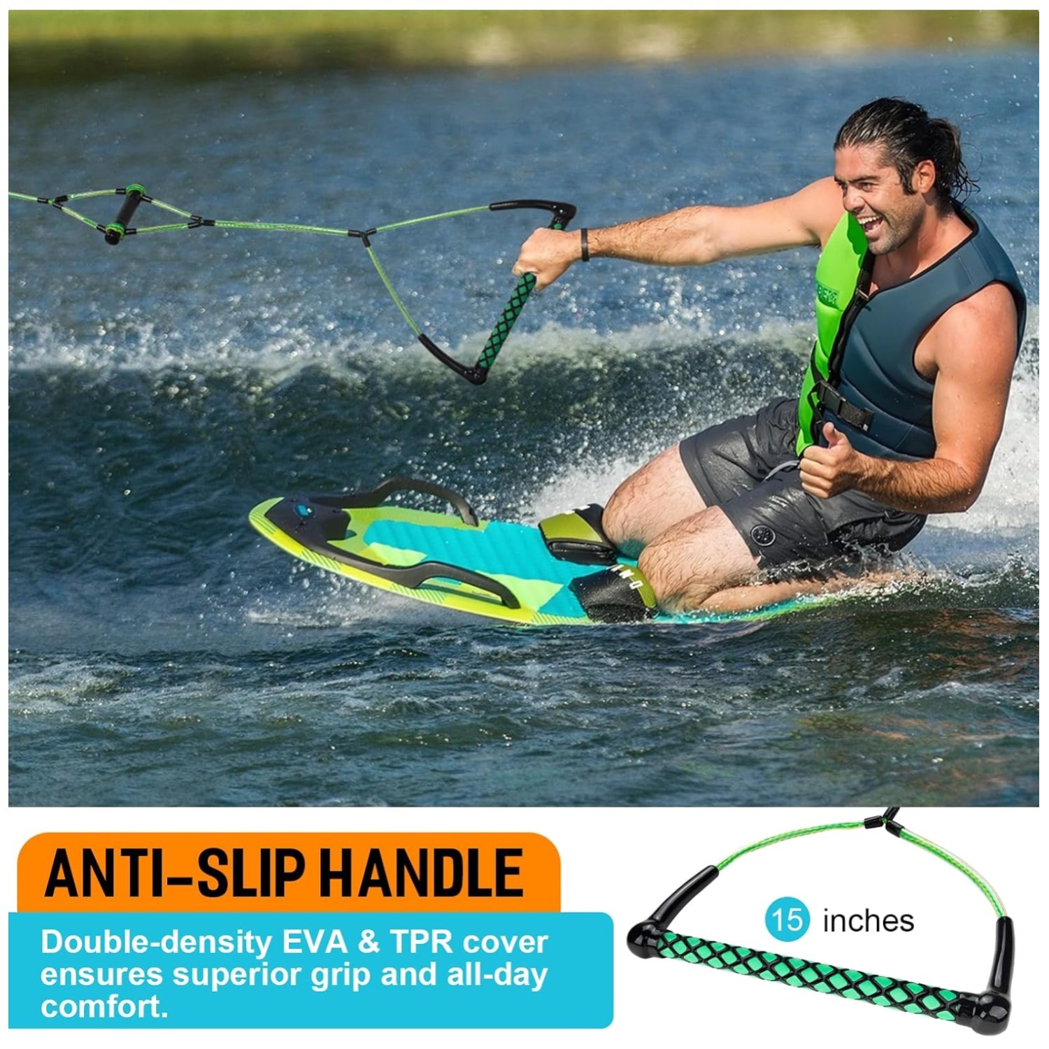 75FT Wakeboard Rope with EVA Handle – 2200 lbs Tensile Force