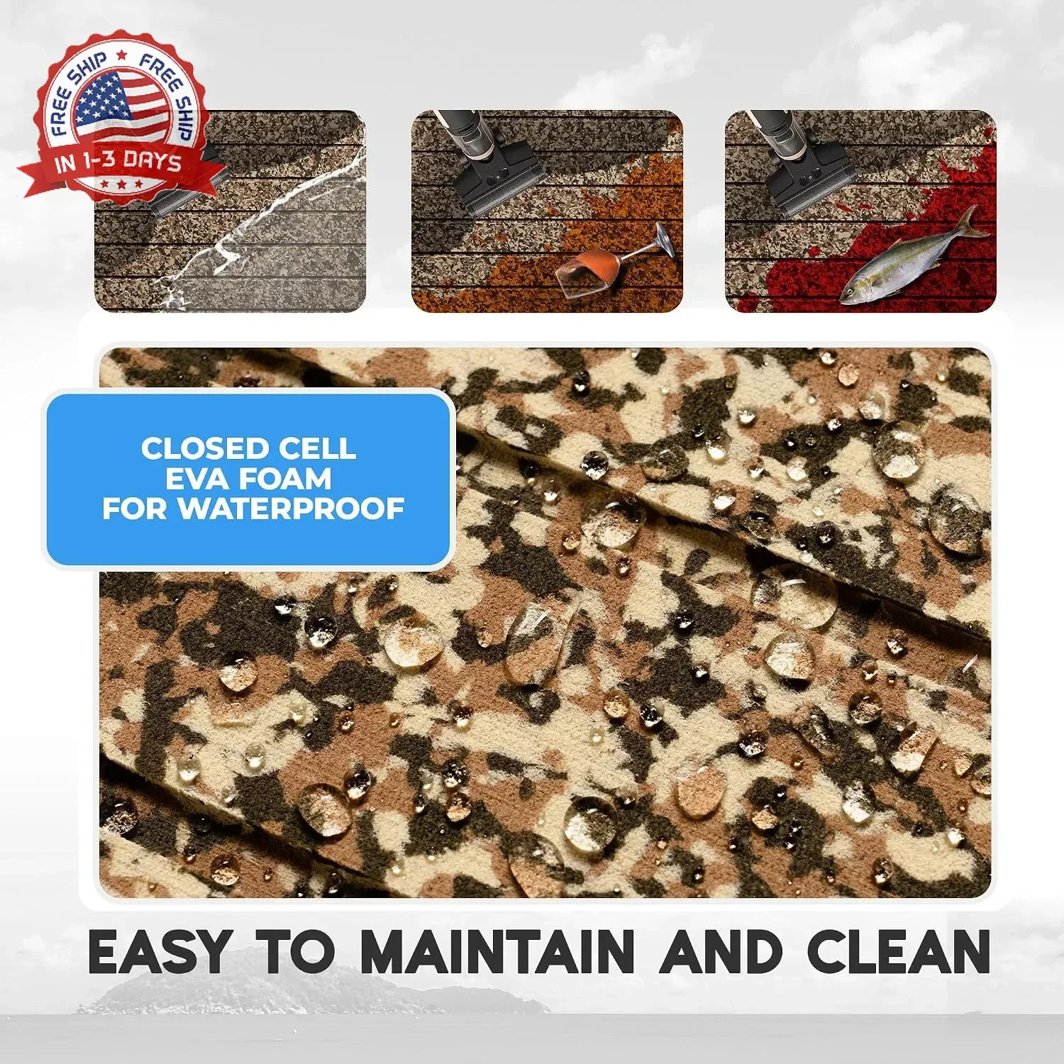 FOCEAN EVA Foam Boat Flooring, Sea Vinyl Decking Camo Deck Mats with self Adhesi