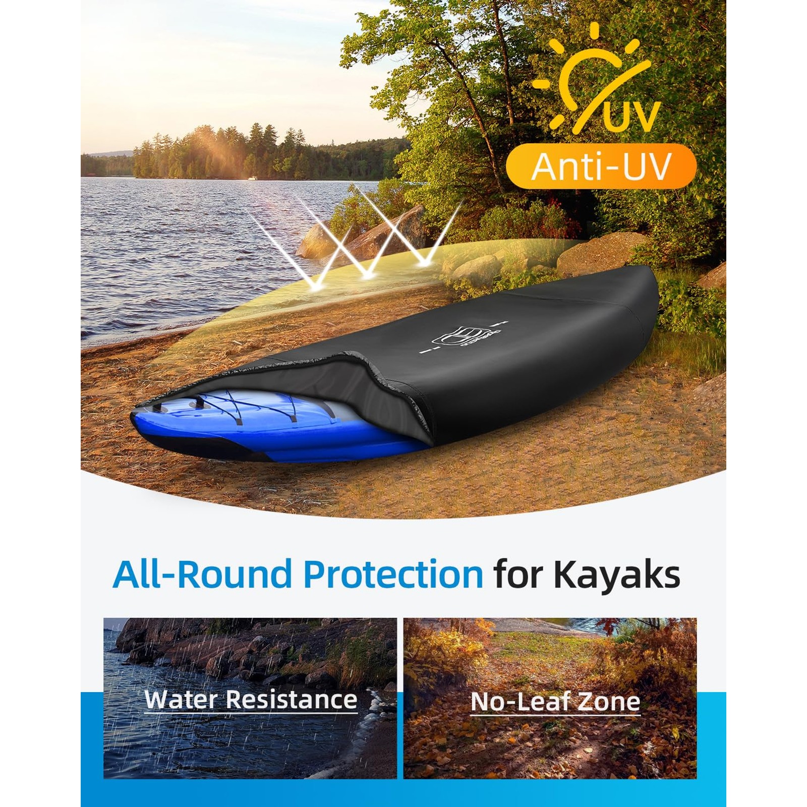 Kayak Cover(Non-Fishing) UV&Water-Resistant for Outdoor Storage | 420D Black, Fo
