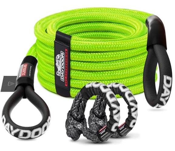 Recovery Tow Rope Kit with 2 Soft Shackles, 7/16 Inch x 30 ft 31,200 Lbs