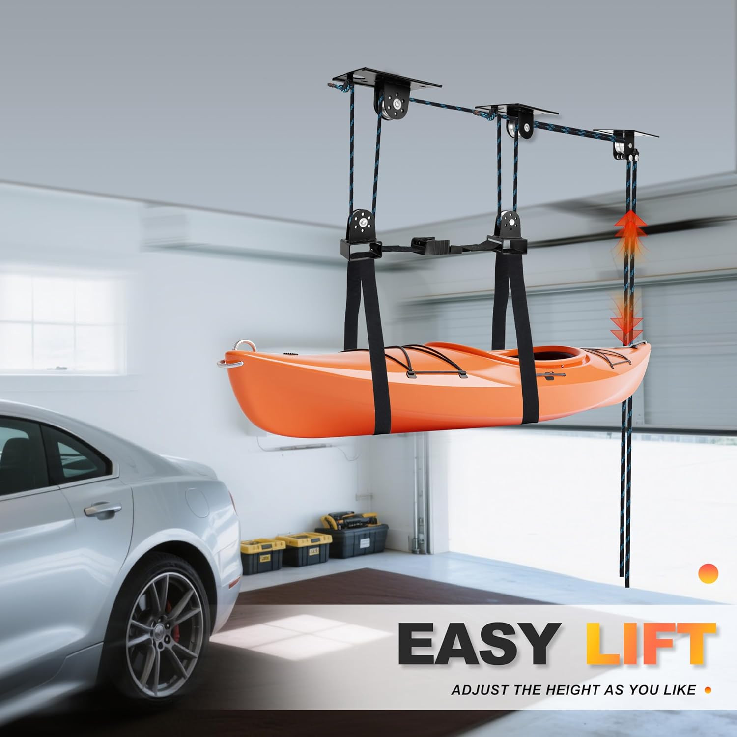 Hikeen Kayak Hoist for Garage Ceiling, Heavy Duty Kayak Pulley System, Hold