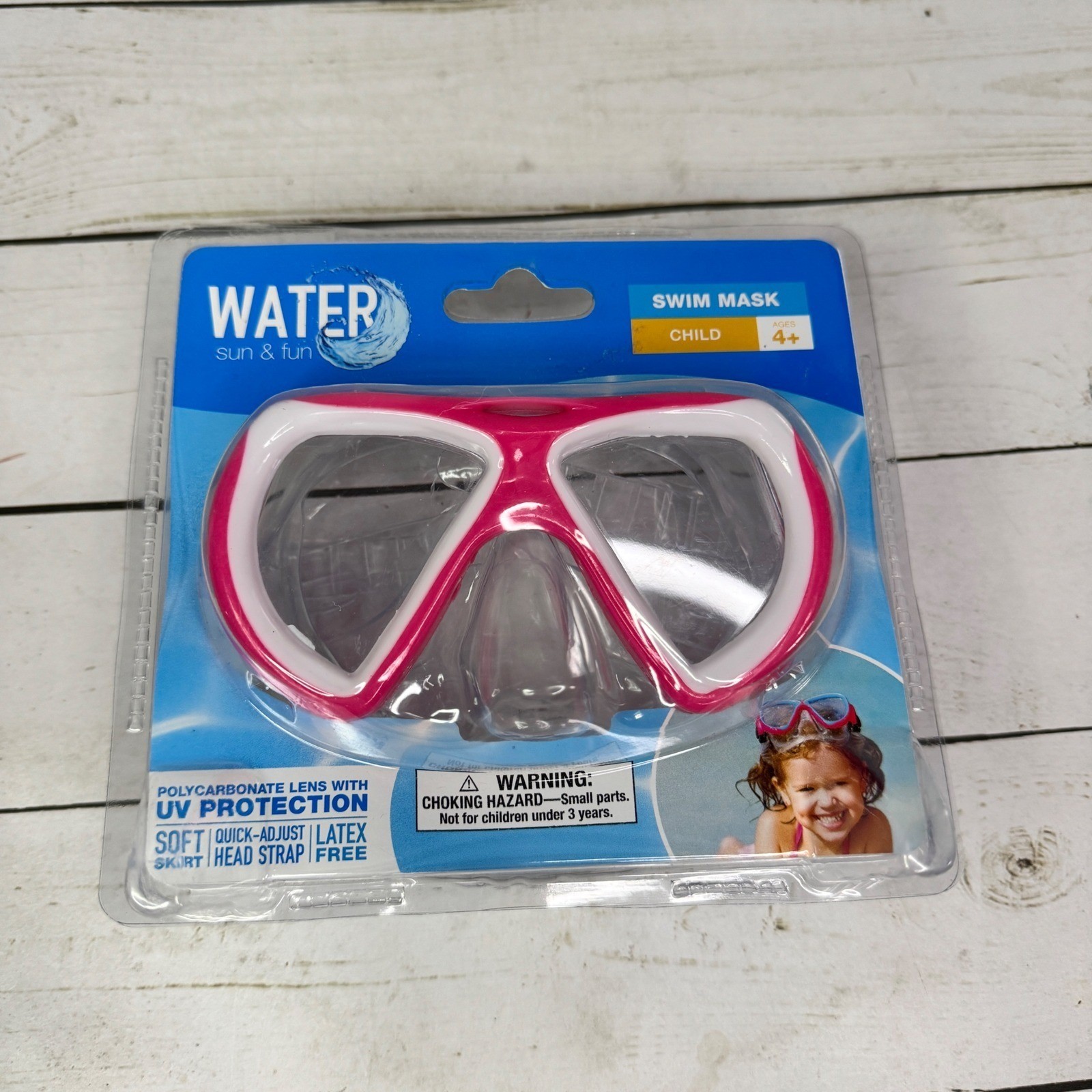 Kids Swim Goggles Pink White Anti-Fog UV Protection Age 4+ New Sealed