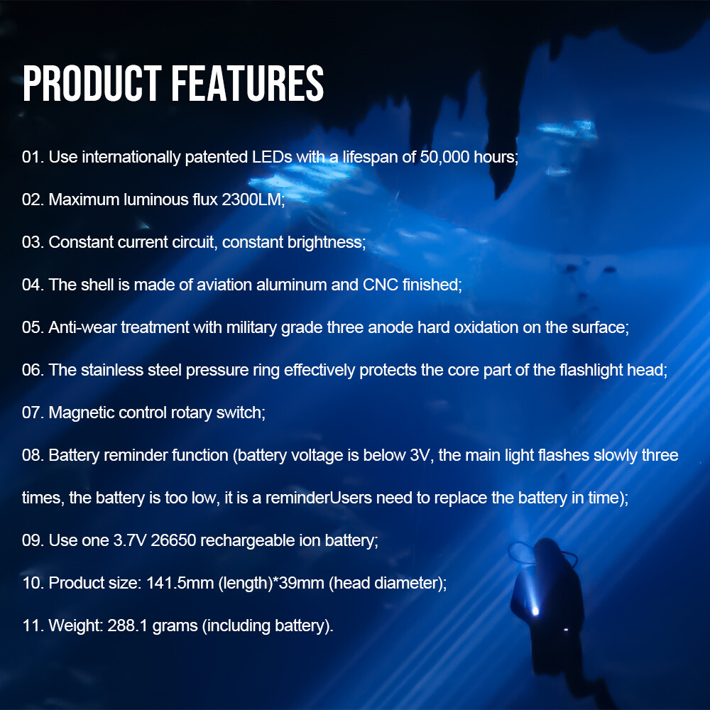 Trustfire 2300LM LED Rechargeable Diving Light Scuba Flashlight Photography US