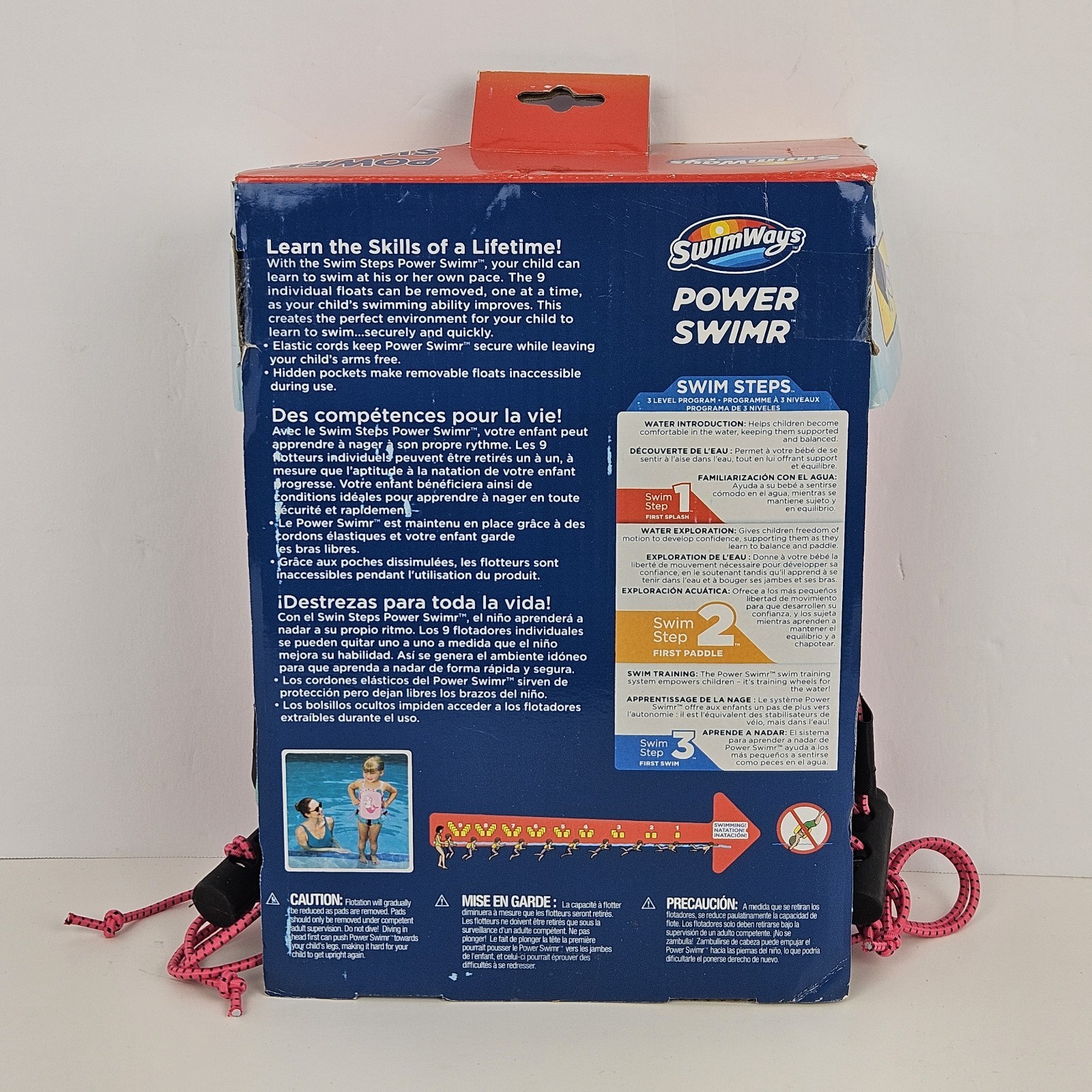 SwimWays Power Swimr Training Aid Swim Step 3 Medium 3-6 years 35-55 LB Pink New