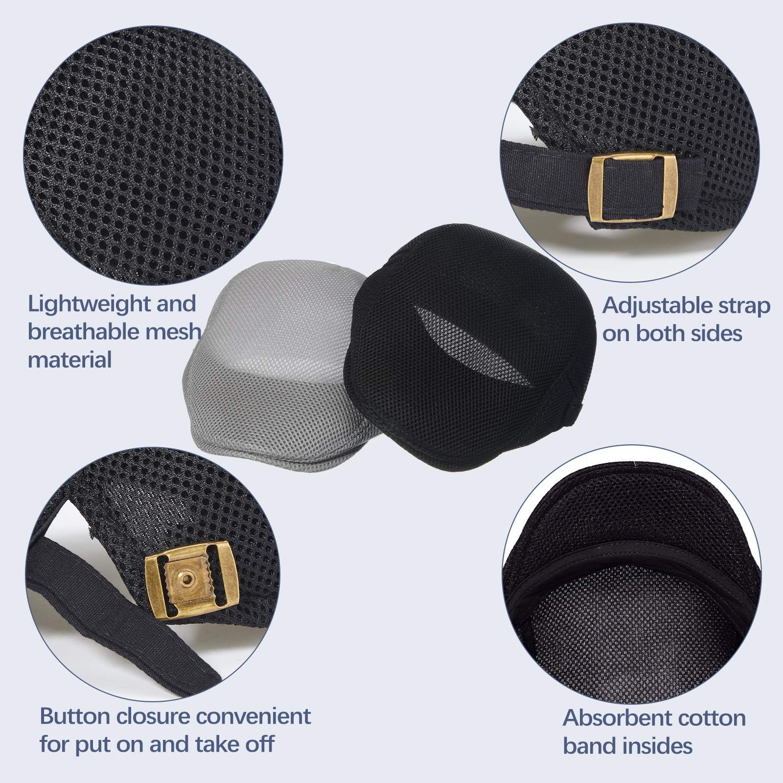 Geyoga 3 Pieces Mesh Newsboy Cap Mesh Breathable Summer Cap Adjustable Newsbo…