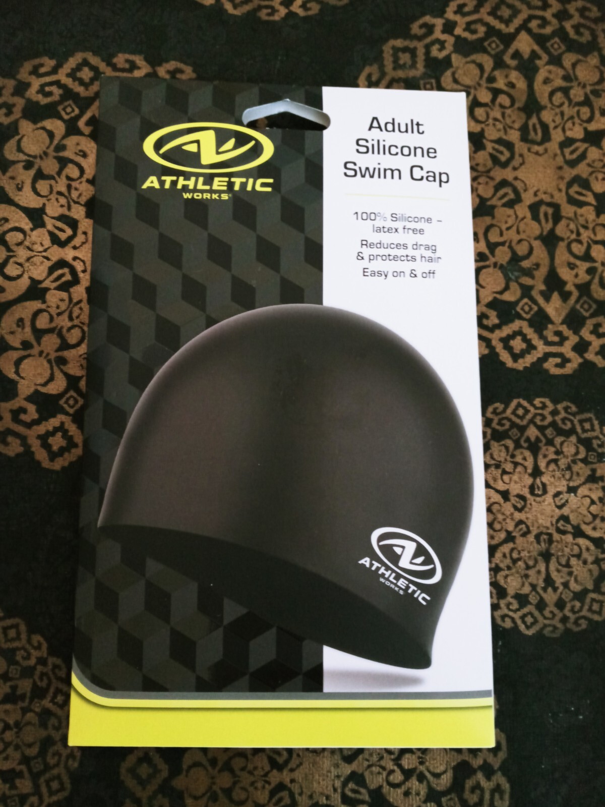 lot of 2 ATHLETIC WORKS Adult Swim Cap 100% Silicone Latex Free Black