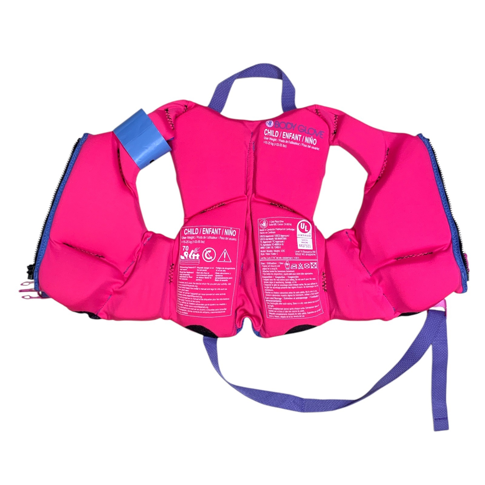 Body Glove Girl’s PFD USCG Approved Life Jacket, 33-55LBS, Pink/Purple