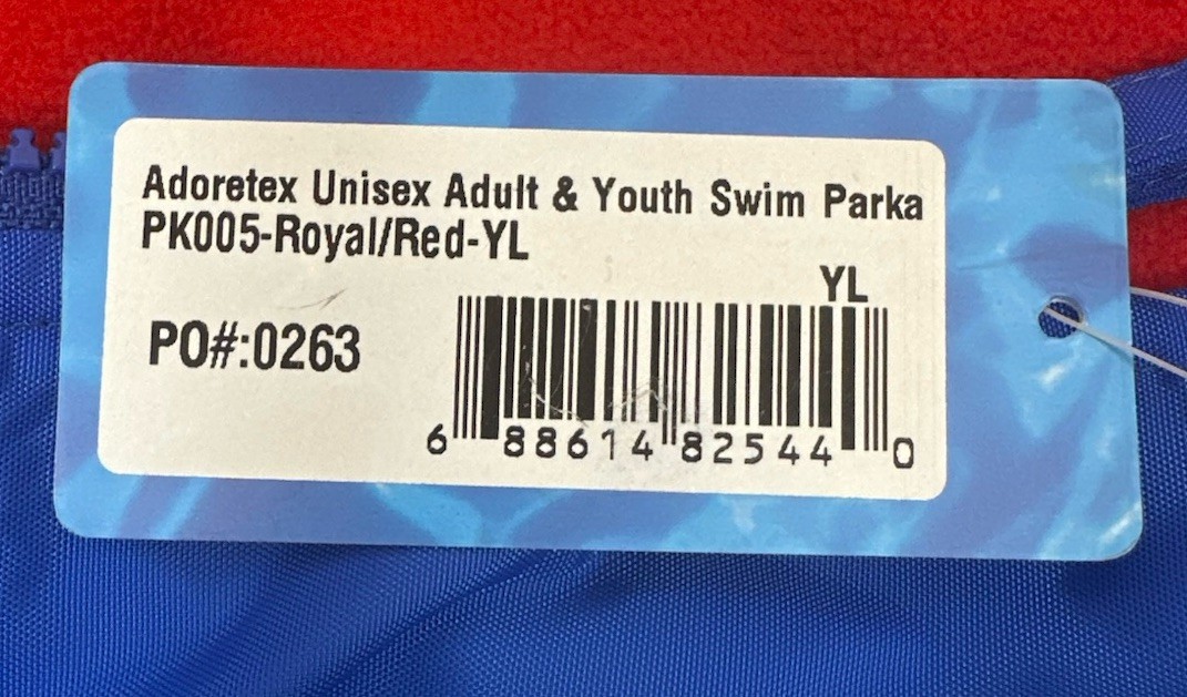 Adoretex Swim Parka – Youth Large – Unisex – Royal/Red – 100% Nylon