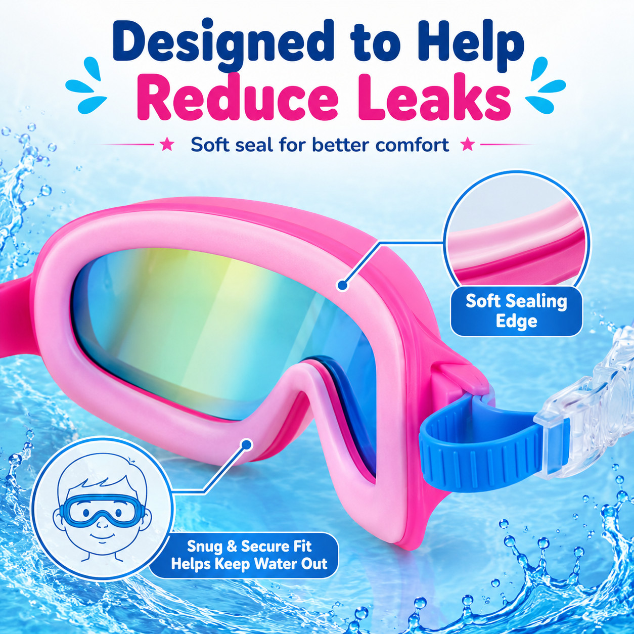 4 Pack Children’s Swimming Goggles,With Nose Clip & Earplug,3-14 Years Boy/Girl