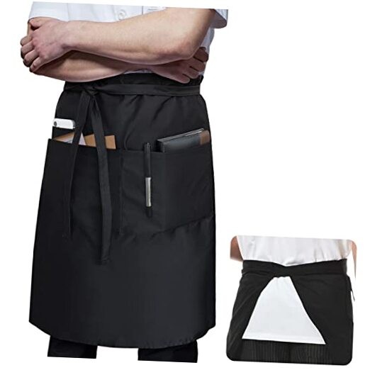 Long Server Apron with 3 Pockets Bistro Half Aprons 1 PACK(34×28 Inches) Black