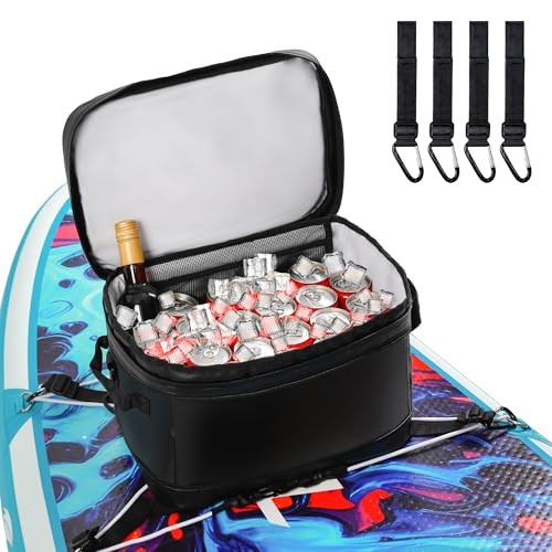 Paddle Board Accessories, Waterproof SUP Cooler Bag with TPU Zipper, PVC Black