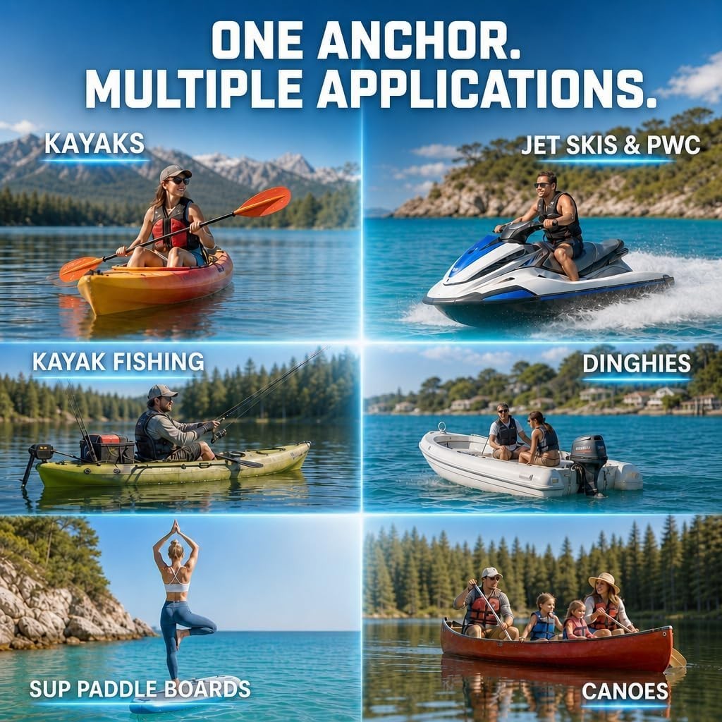 3.5 Pound Folding Kayak Anchor Kit for Secure Hold in Various Water Conditions