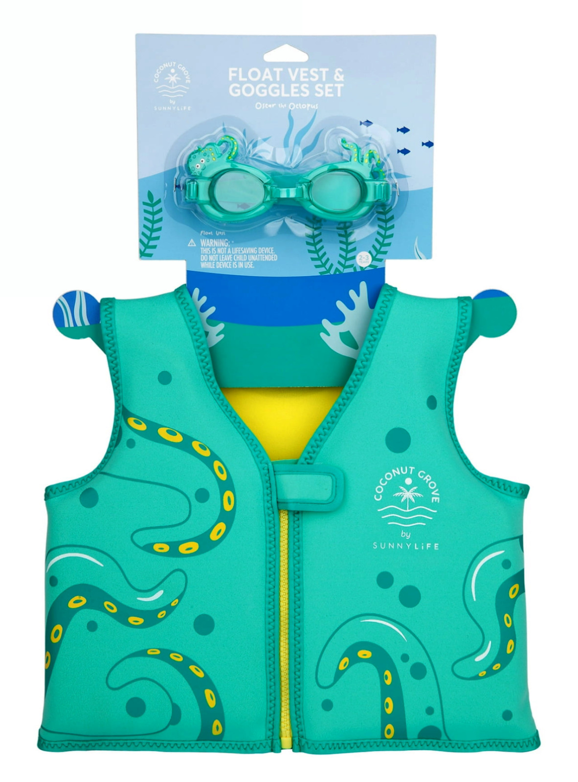 Coconut Grove by Sunnylife Kids, Unisex Swim Float Vest & Goggles Set 2-3 years