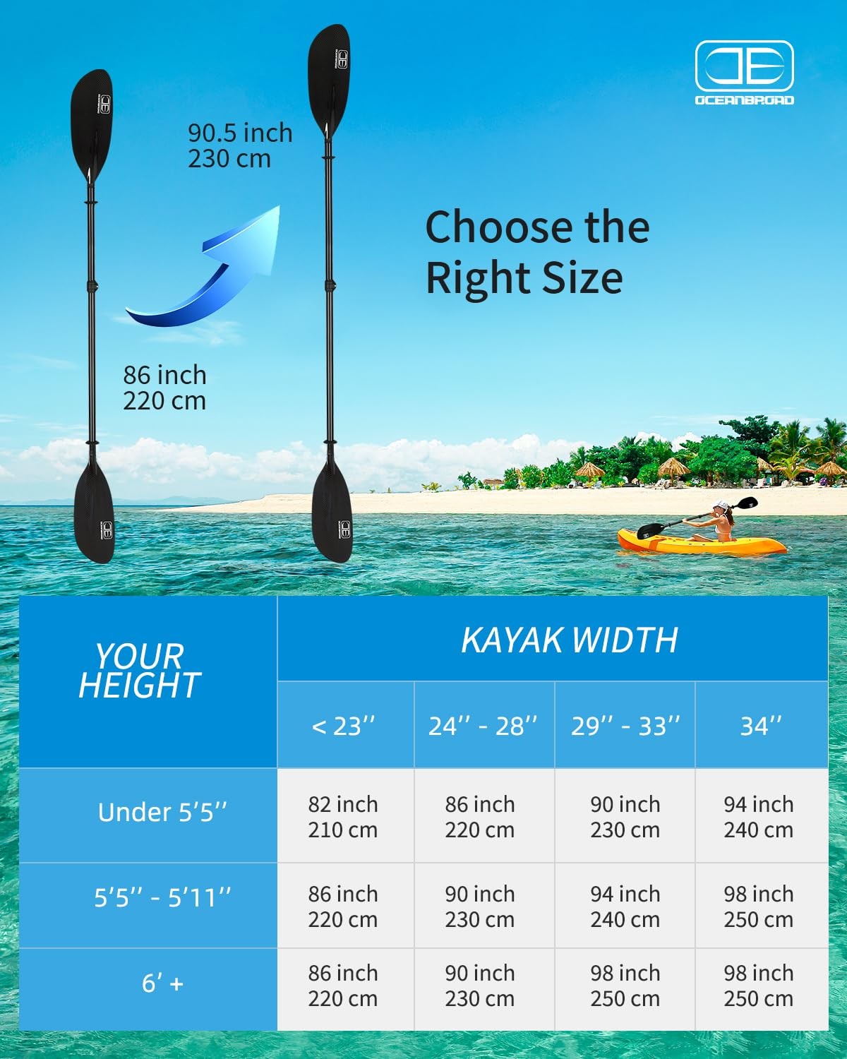 Full Carbon Fiber Adjustable Kayak Paddle, 86in-90.5in/220cm-230cm, 2-Piece, …