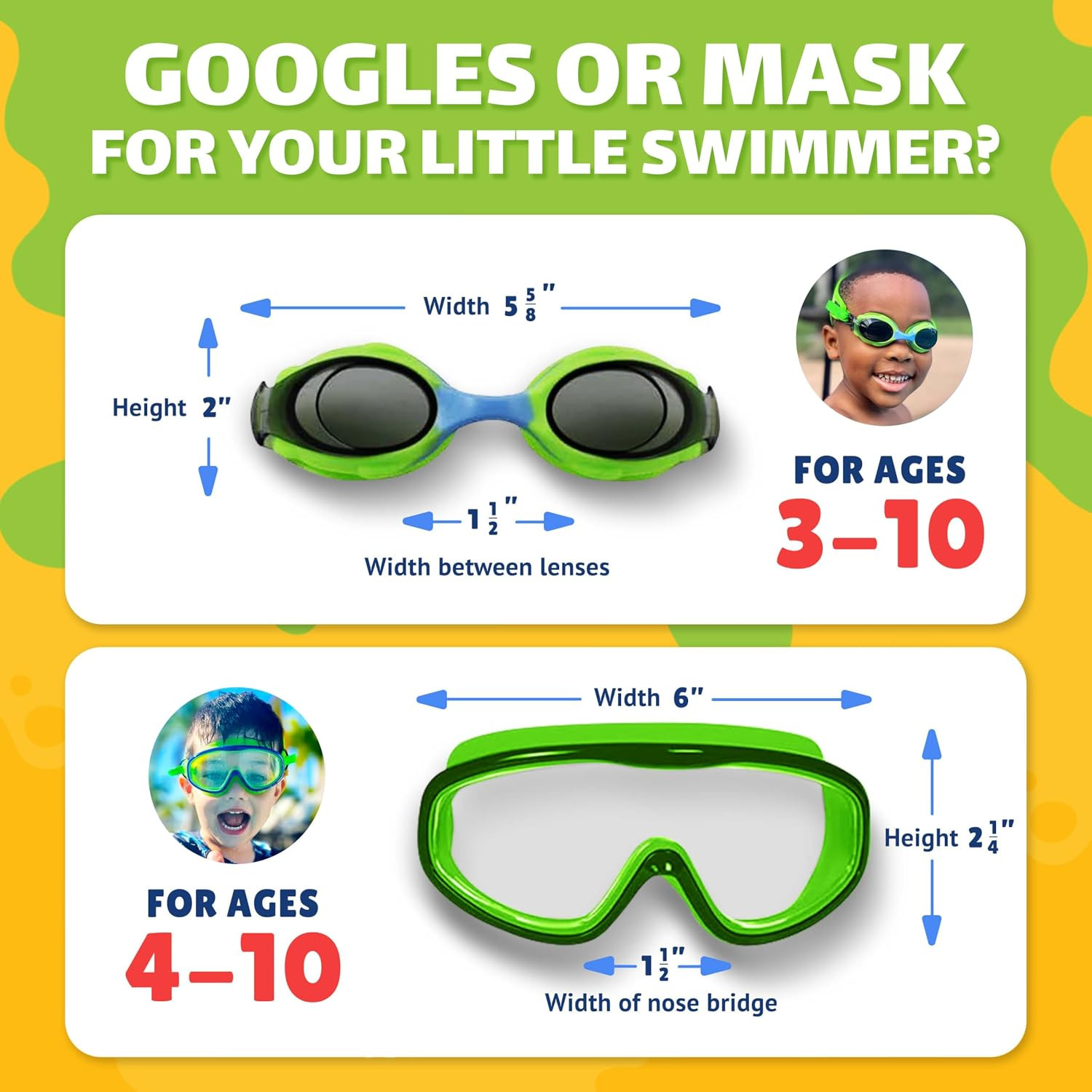 Frogglez Youth Wide View Anti-Fog Crystal Clear Swim Goggle Mask for Kids under