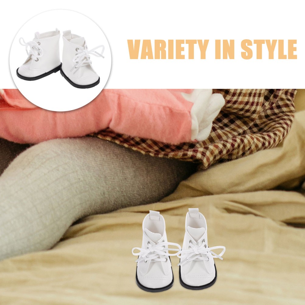2 Pairs Durable White Miniature Doll Boots for 18 Inch Dolls Casual Outfit Shoes