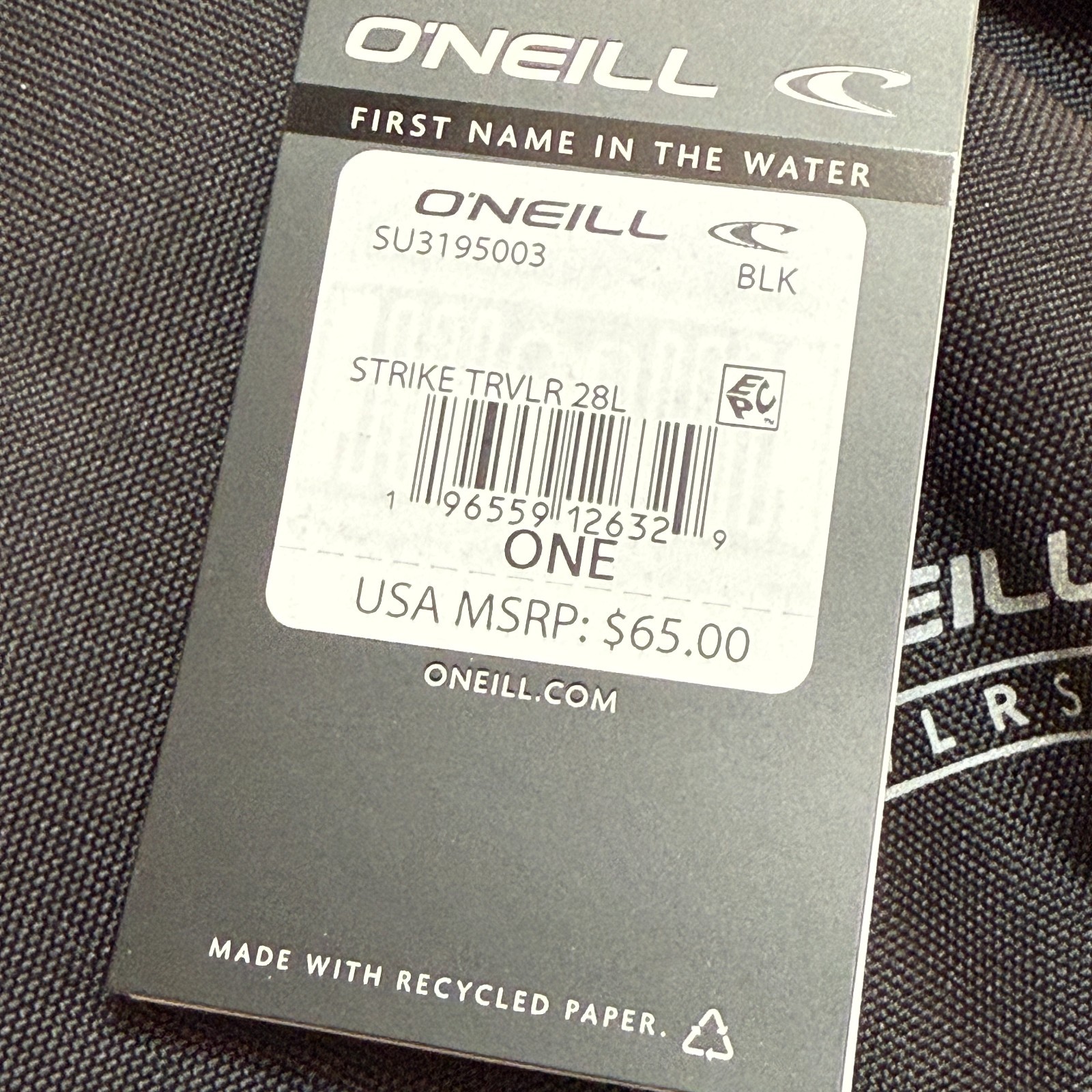 O’NEILL STRIKE TRAVELER BACKPACK 28L BLACK WATER RESISTANT, SURF, RAFTING, KAYAK