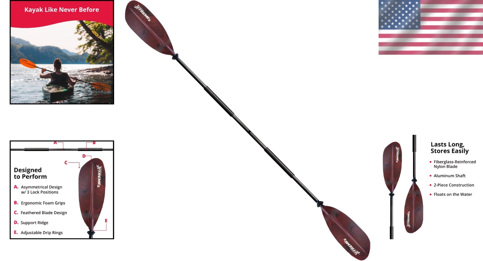 Durable Xtreme 2 Kayak Paddle – Perfect for Sea, Whitewater, and Fishing
