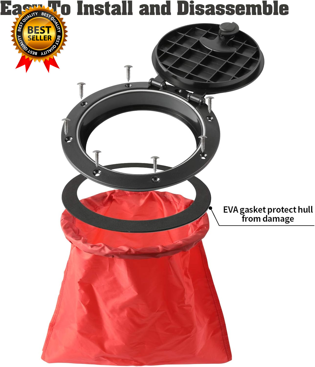 2 PCS 6” Black Deck Plate Kit Deck Hatch with Storage Bag for Fishing Kayak