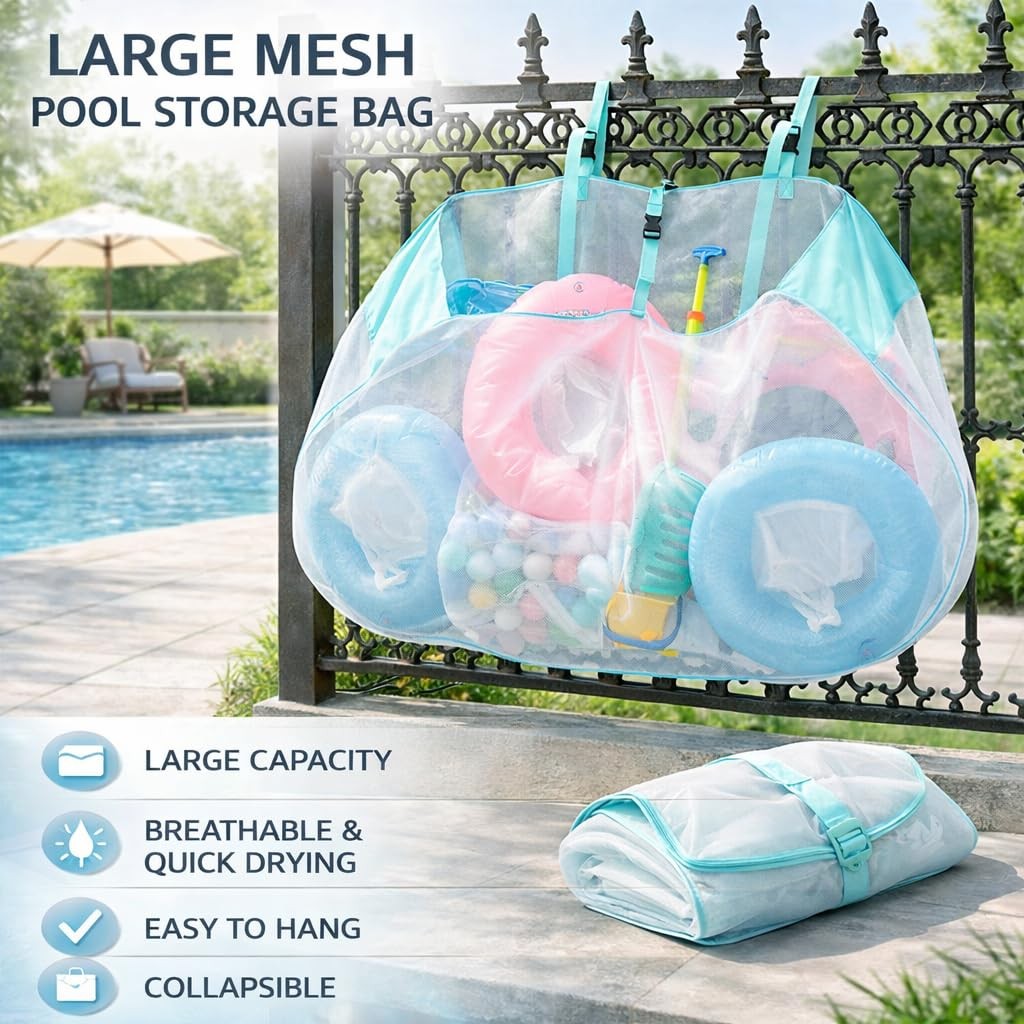 Pool Float Storage Organizer Net, Large Mesh Pool Toy Holder with Adjustable …