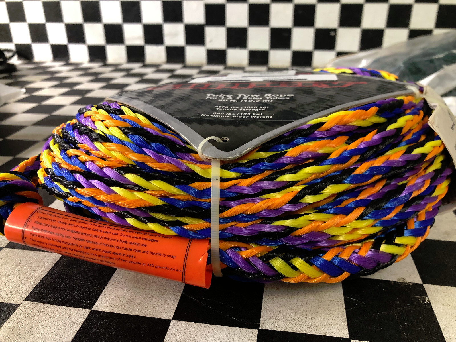 Slippery 60 ft. MultiColor Inflatable Water Tube Boat Tow Rope for 1 & 2 Riders