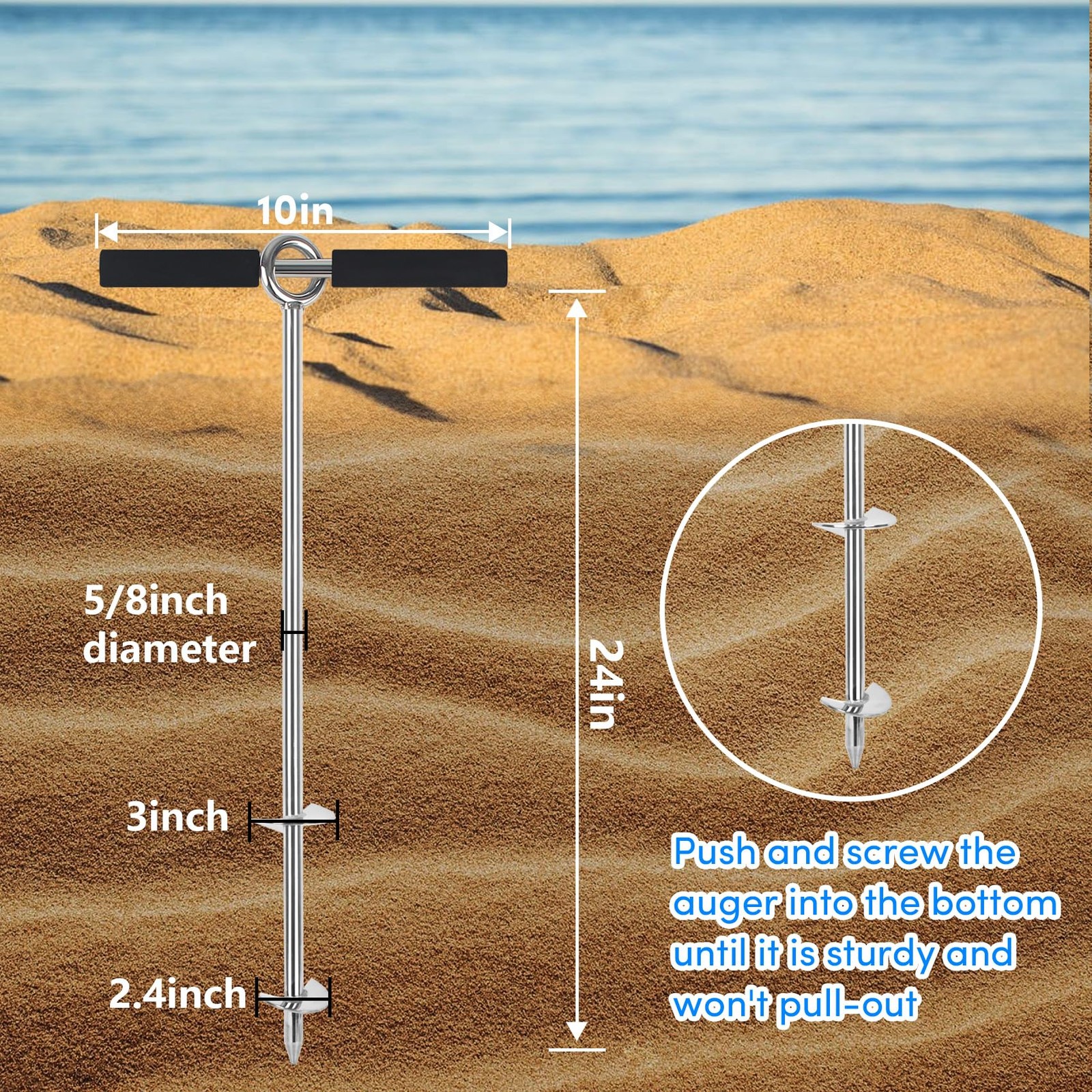 24″ Sand Anchor,316 Stainless Steel Shallow Water Sand Anchor with Ground Anc…