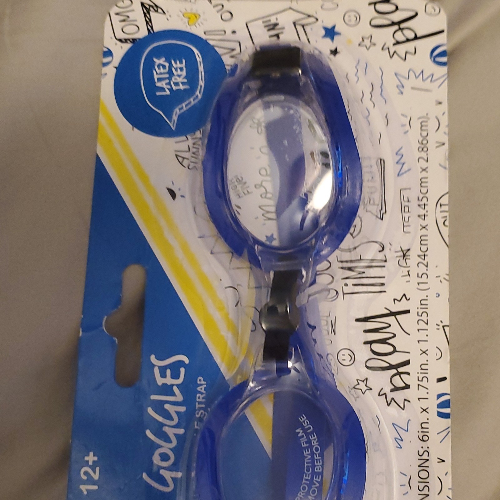 Blue Swimming Goggles Polycarbonate Lens Adjustable Strap Latex Free 12+
