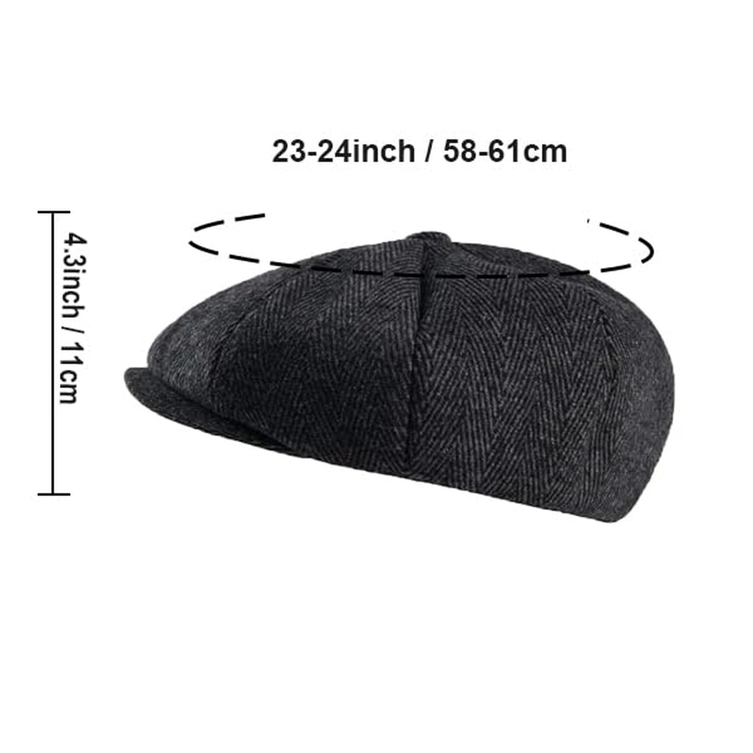 2 Pack Newsboy Cap Peaky Herringbone Baker Boy Flat Caps for Men Women (Black…
