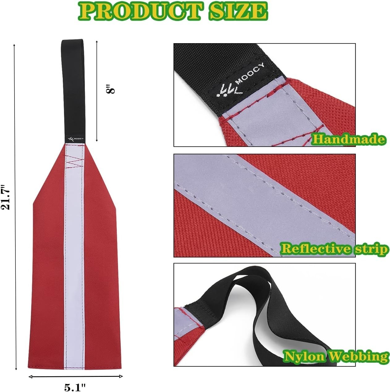 MOOCY Red Safety Flags with Reflective Strips – Durable Tow Flags for Kayaking