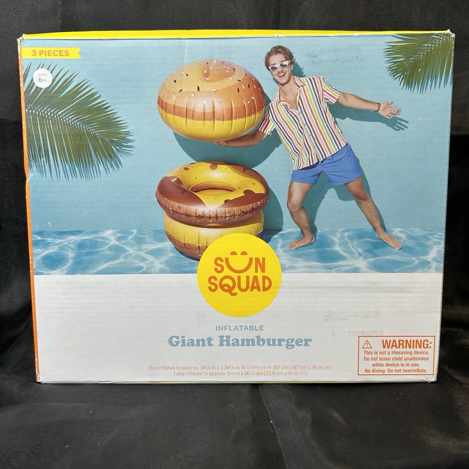 Sun Squad Inflatable Giant Hamburger Pool Float 3-Piece Set Bun Patty Float New