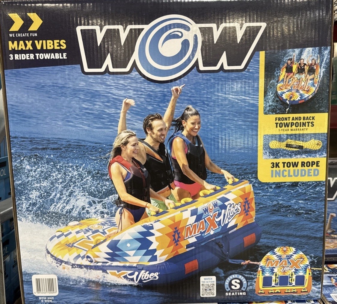 WOW Sports Max Vibes 1-3 Rider Inflatable Towable Tube Boat Raft Float